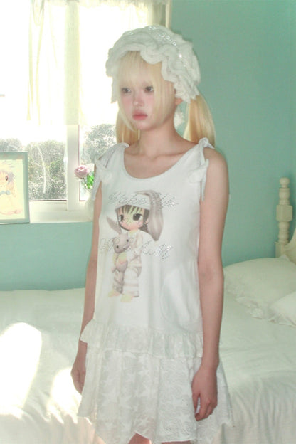 ウィング レーススリムノースリーブワンピース