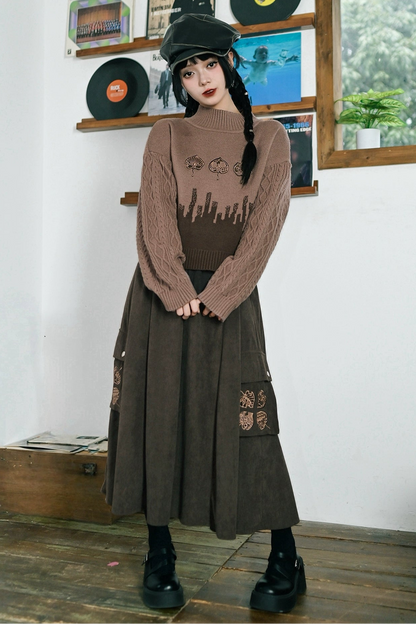 2 new products 81% off "Reincarnation" brown corduroy skirt drape slimming national style embroidered A-line skirt