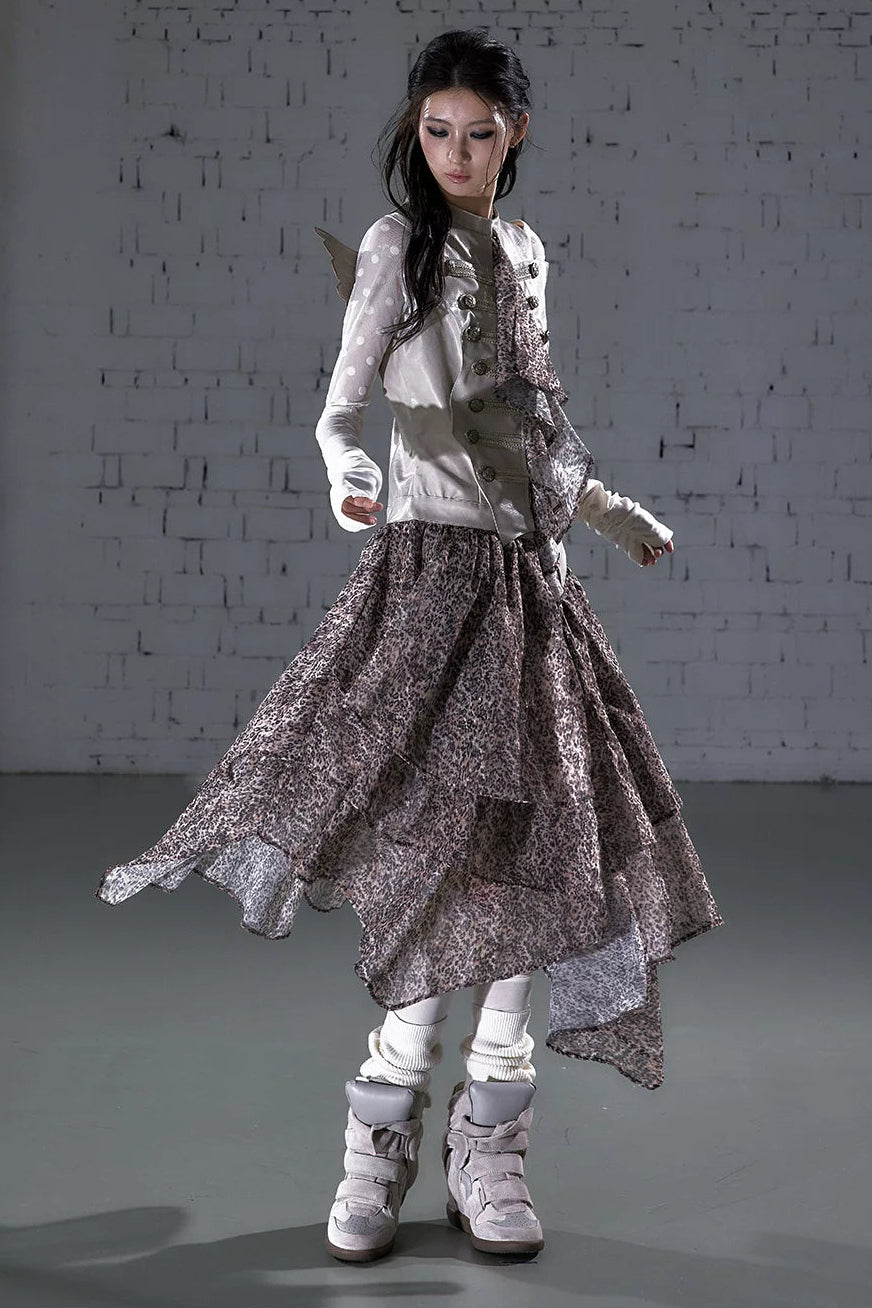 레오파드 프린트 패치워크 원피스