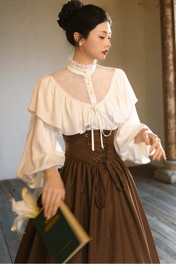 Elegant Retro Mist Pearl Satin Blouse