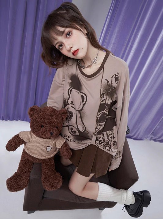 ベアープリントカジュアルルーズ ロンT