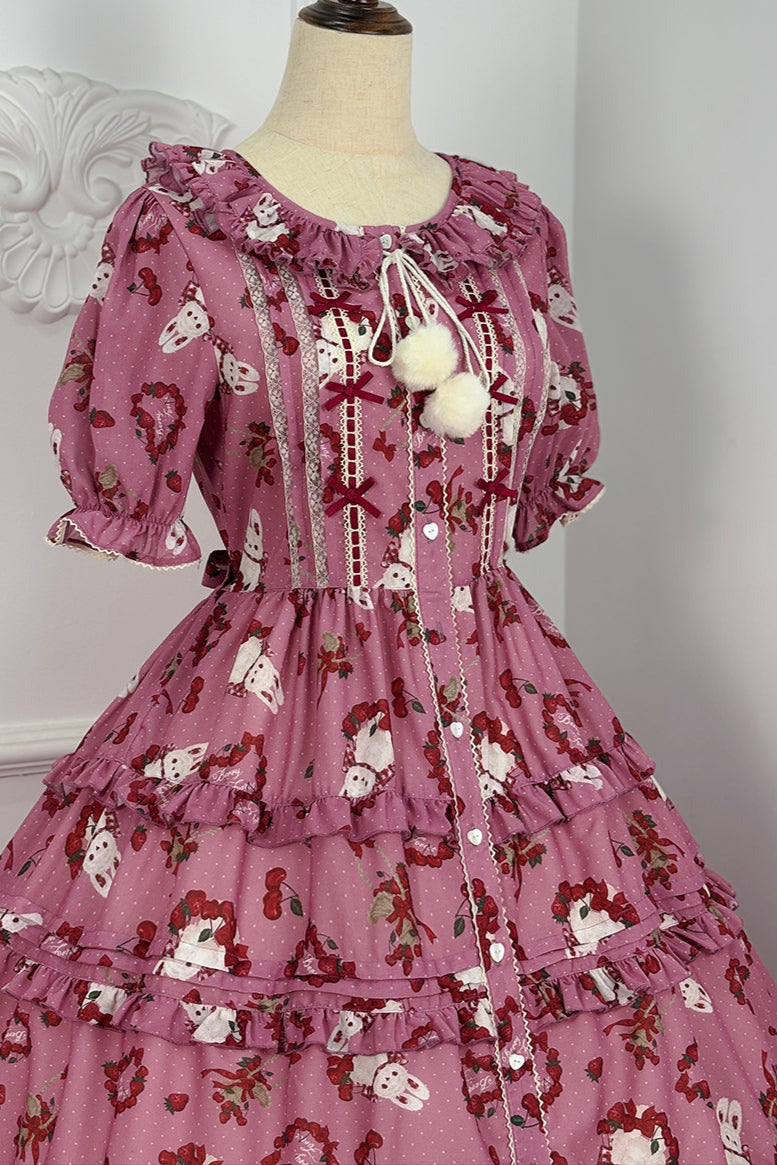 [Pre-order Deadline: January 31] Forest Berry Rabbit Series Daily Puff Sleeve Dress