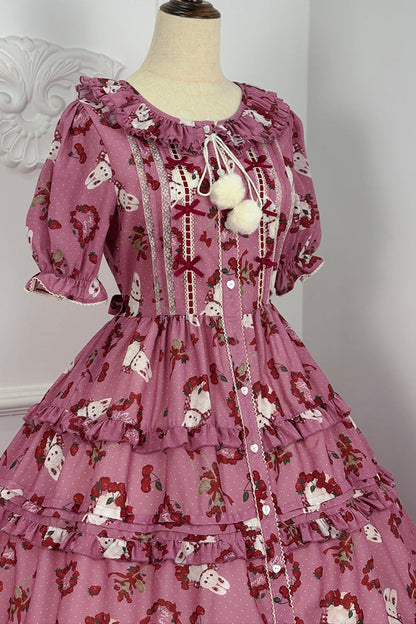 [Pre-order Deadline: January 31] Forest Berry Rabbit Series Daily Puff Sleeve Dress