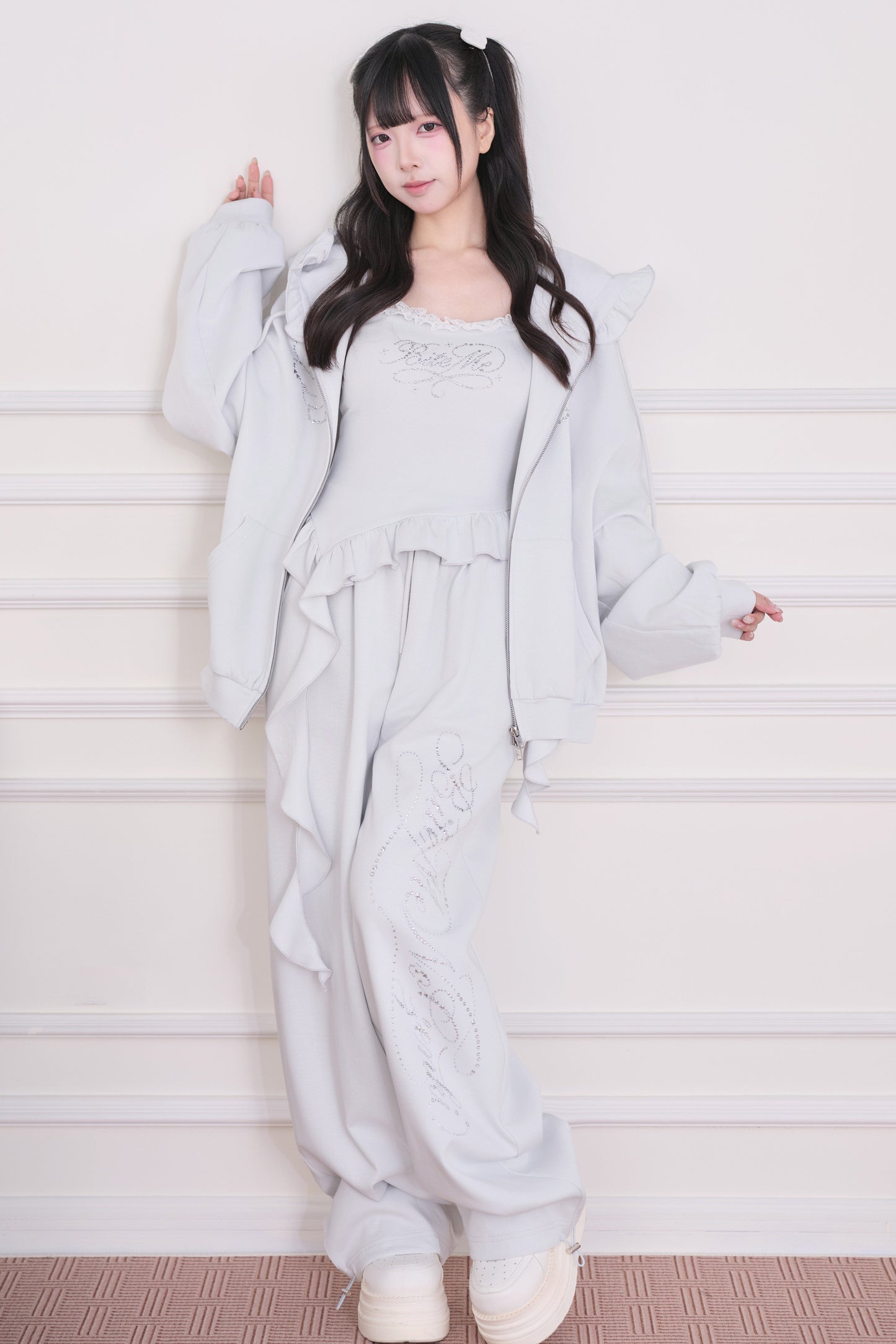 Lace Subculture Hooded Sweatshirt + Camisole + Shorts + Long Pants