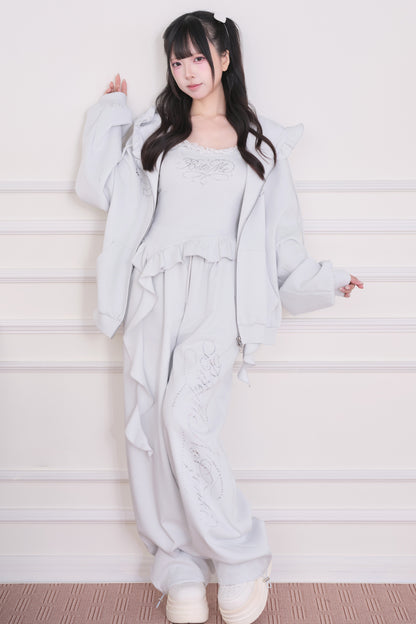 Lace Subculture Hooded Sweatshirt + Camisole + Shorts + Long Pants