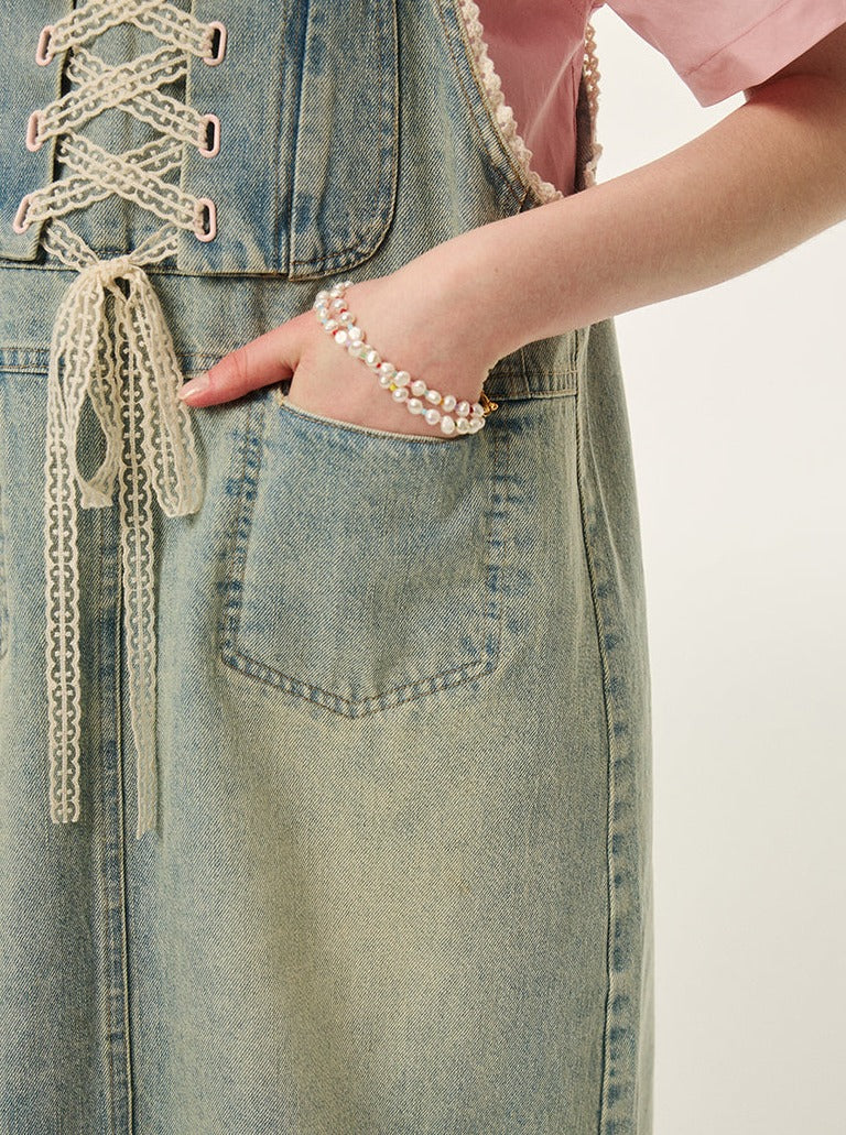 Denim Loose Suspender Skirt