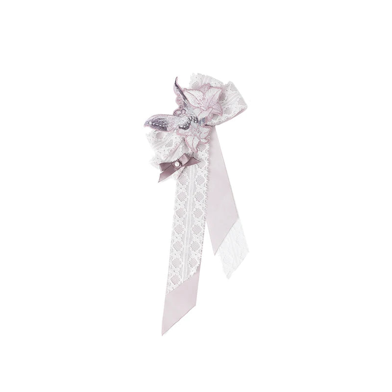 [Termine prenotazione: 9/8] Serie accessori con ricamo giglio nero x viola / bianco x viola [fascia per capelli / spilla]