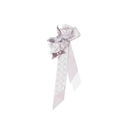 [Termine prenotazione: 9/8] Serie accessori con ricamo giglio nero x viola / bianco x viola [fascia per capelli / spilla]