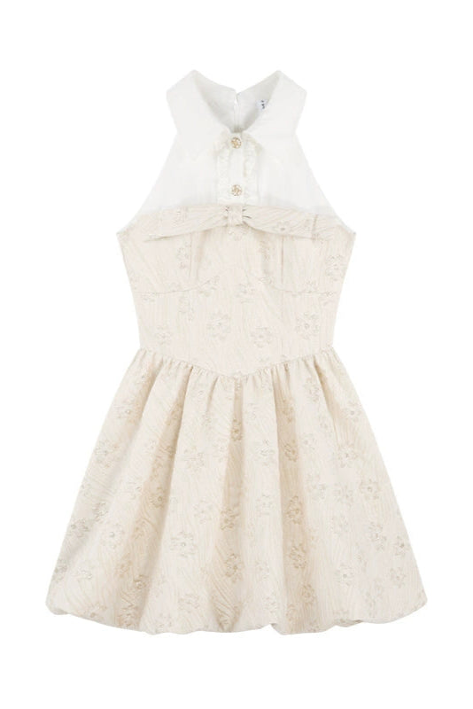 Stand-Up Collar French Jacquard Sleeveless Dress