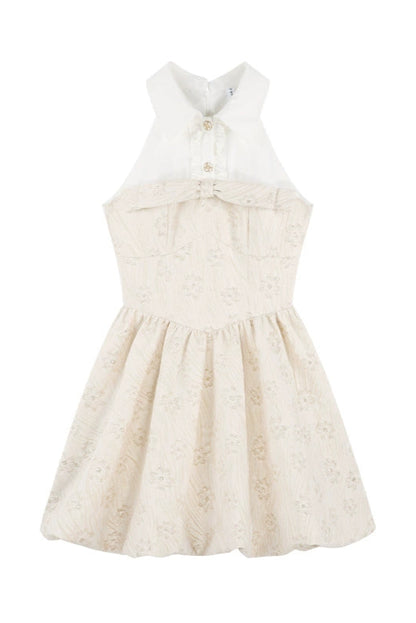Stand-Up Collar French Jacquard Sleeveless Dress
