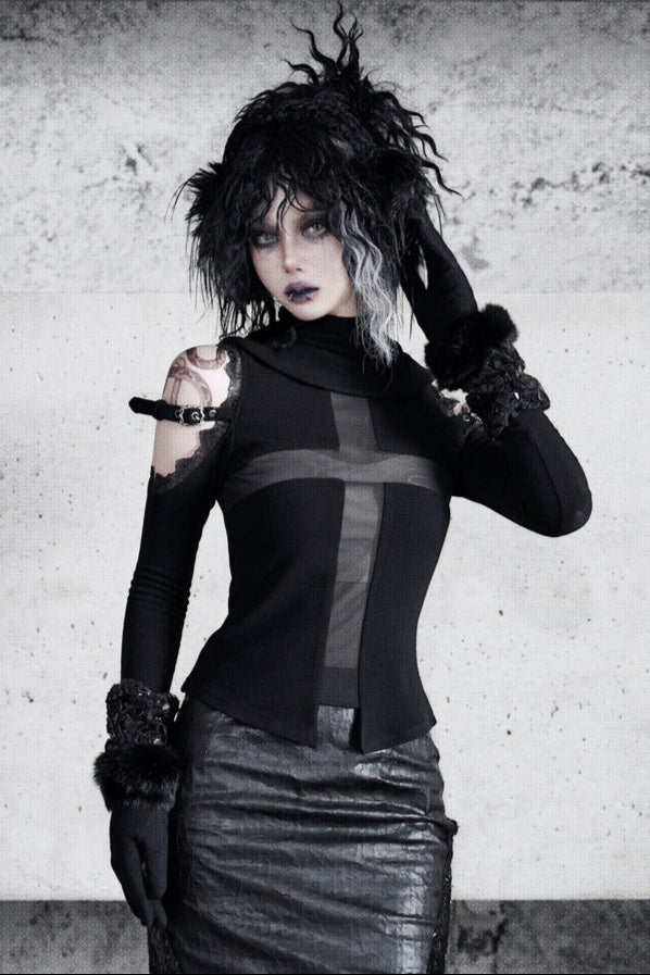 [Reservations] Dark Gothic Cross Off-the-shoulder Top