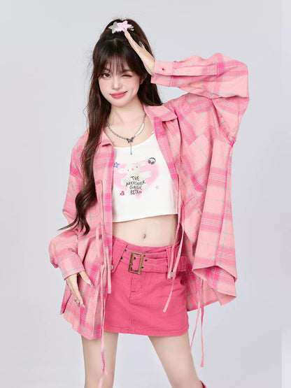 Pink Check Strap Shirt