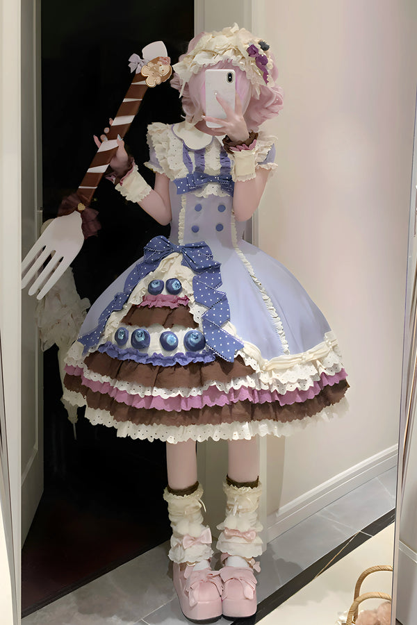 【8月8日予約締切】ブルーベリーカフェロリータOPドレス（ショート・ロング）＋エプロン＋ケーキミニハット