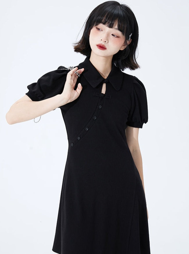 Black Puff Sleeve Cheongsam Dress – Belchic