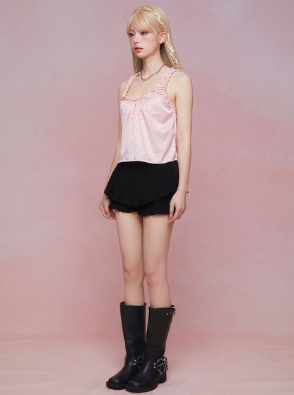 Shirred Suspender Sleeveless Top