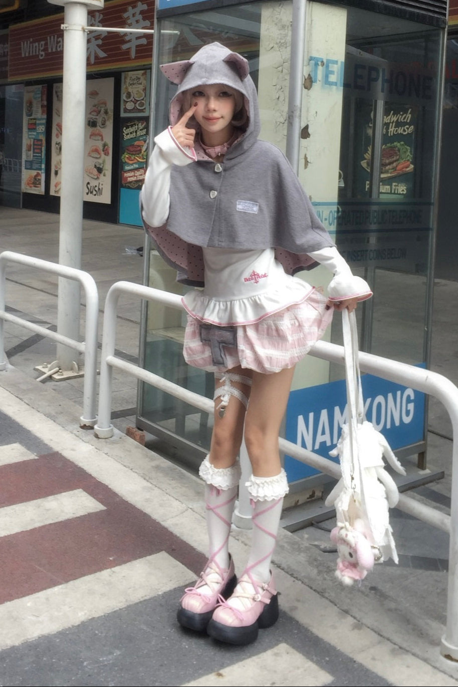 Pink Cat Ear Poncho Coat