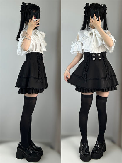 High Waist Slim Ribbon Mini Skirt Culottes [Reserved Item].
