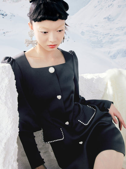 Candy Black Elegant Square Collar Dress