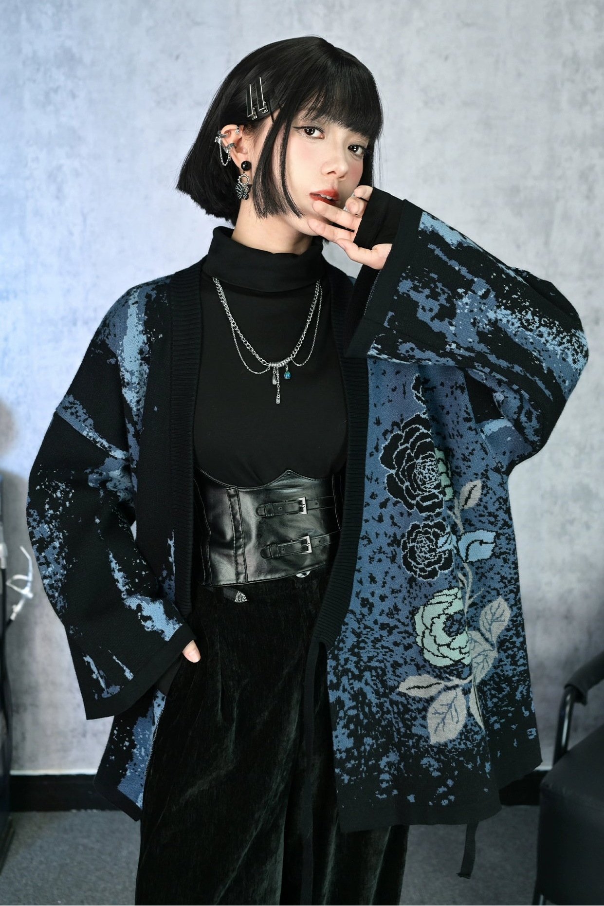 Dark Asymmetrical Design Cardigan