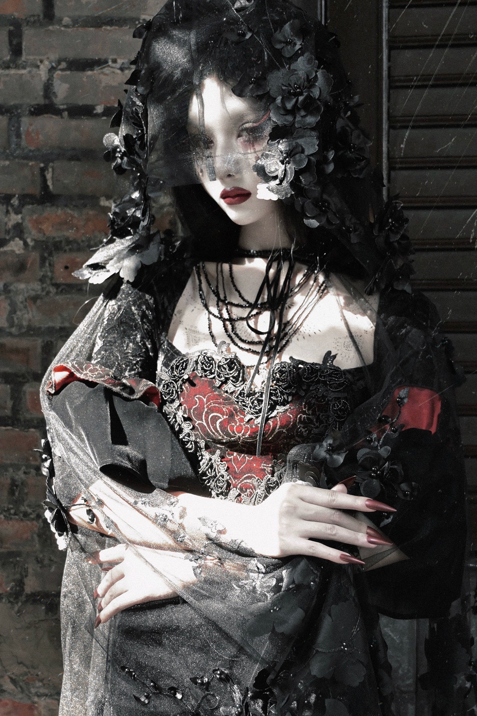 Blood supply original ◆ castle thriller gothic nail bead embroidered hooded cape jacket Halloween winter