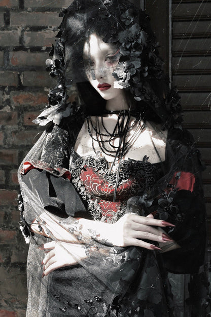 Blood supply original ◆ castle thriller gothic nail bead embroidered hooded cape jacket Halloween winter