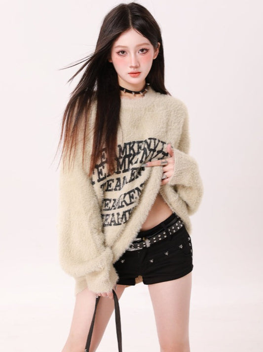 Logo Design Knit Sweater Tops