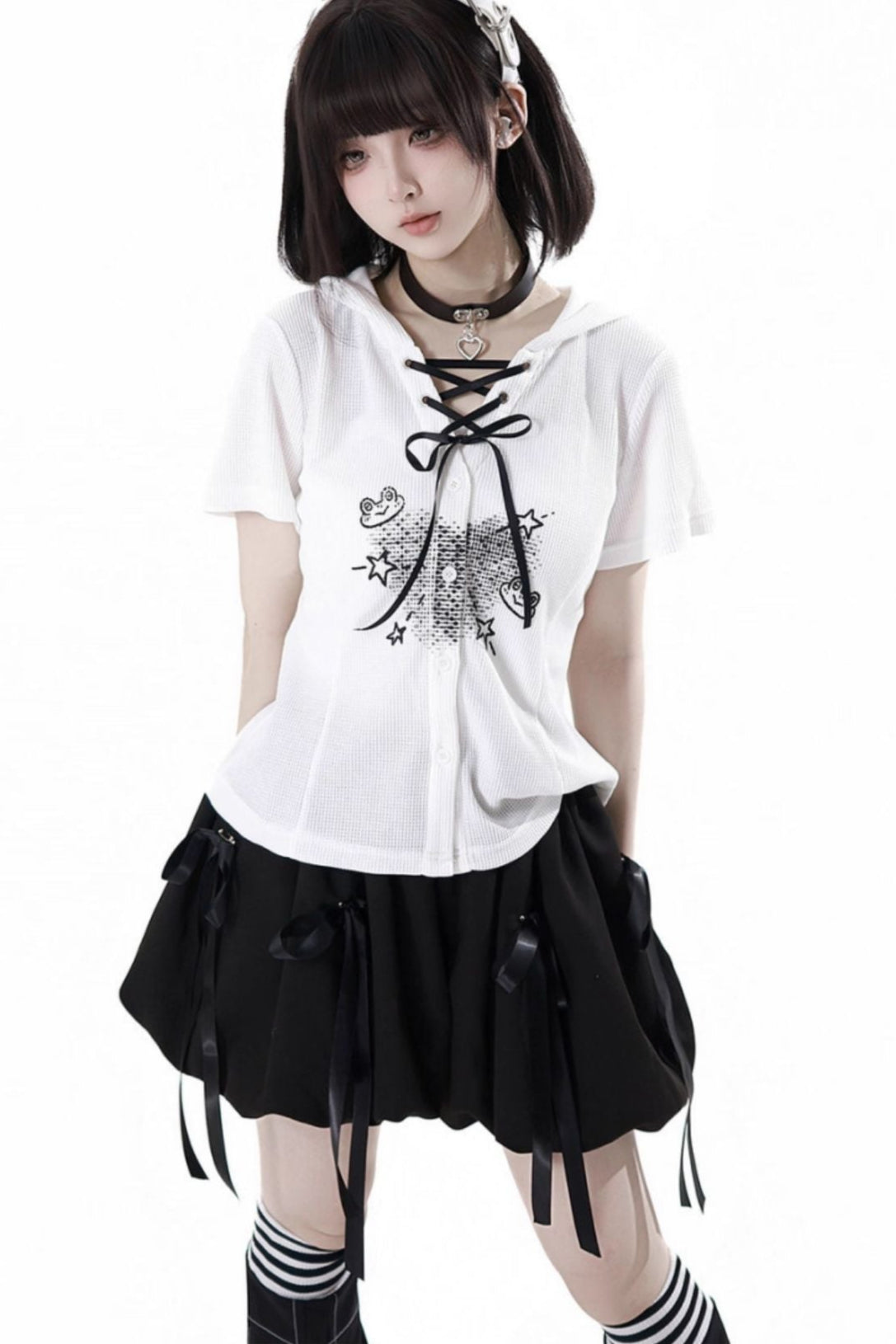 サブカルカップルトップス＋フードトップス＋スカート＋ハーフパンツ＋レッグウォーマー