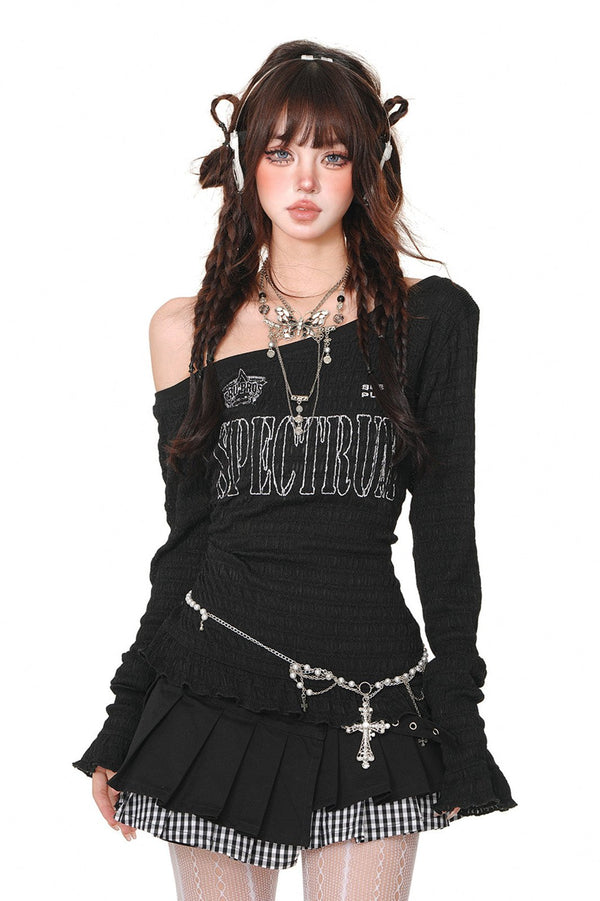 Sweet Spicy Slant Shoulder Shear Top