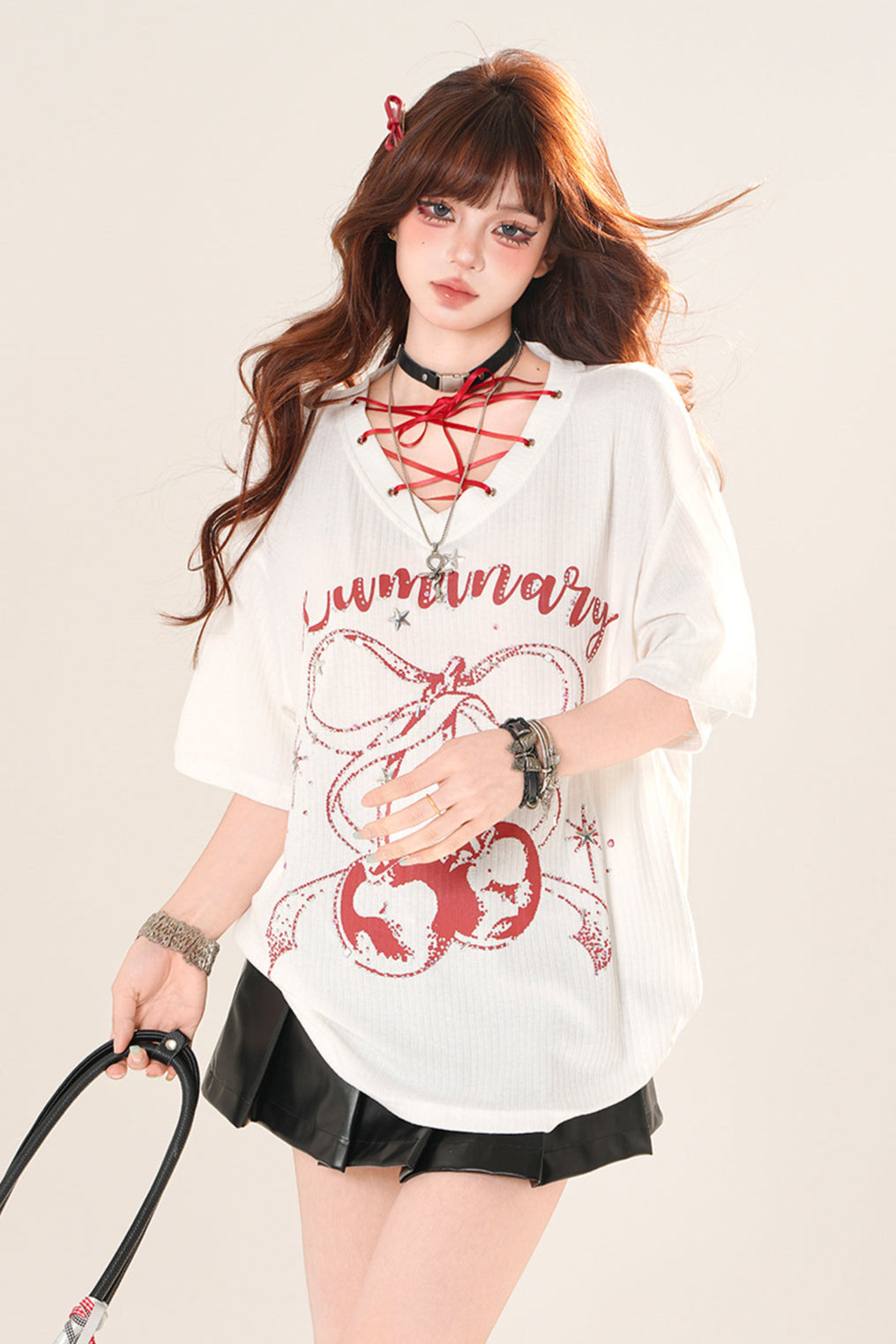 レザーシックアラインプリーツミニスカート