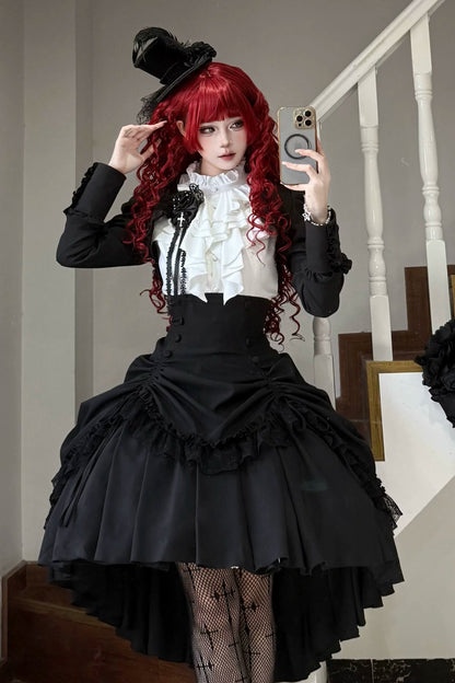 【3月6日予約締切】ダークゴシックブラックショートジャケット＋ホワイトシャツ＋ローズリボン