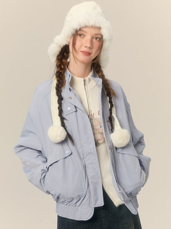 パステルショートスタンドカラーコットンジャケット