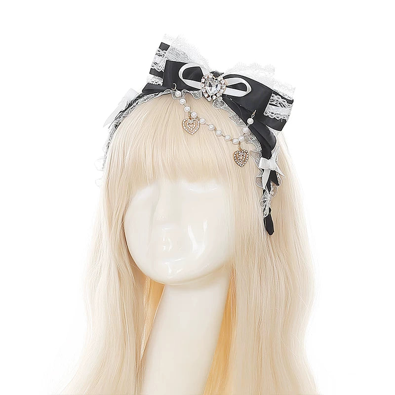 Schwarz-Weißes Dark Kawaii Badeanzug + Haarband