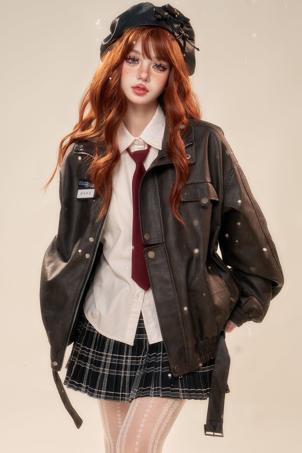 Fullscore Korean PU leather baker jacket