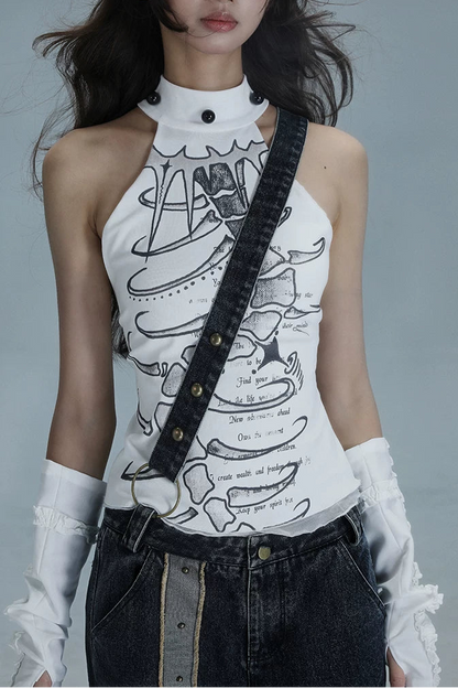 Y2Kノースリーブハイネックトップス