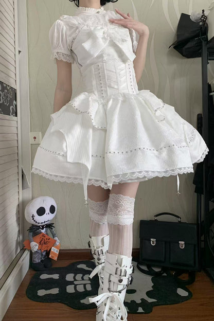 ホワイトゴシックスリムチューブトップスカートセットアップ