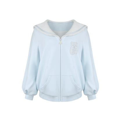 ミルクブルースポーティーパーカー+ホルターネックサスペンダー + スポーツショーツ