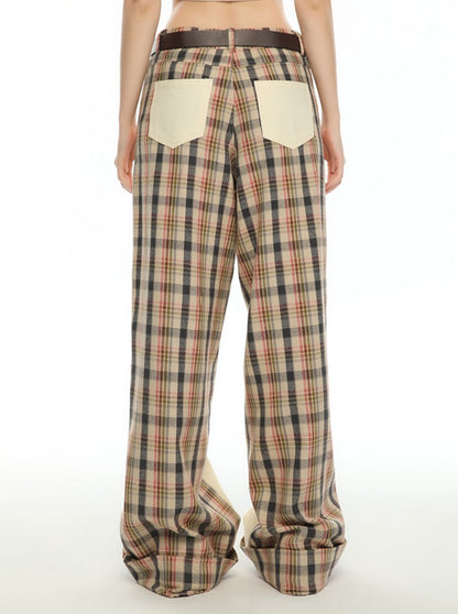 Loose Check Asymmetrical Pants