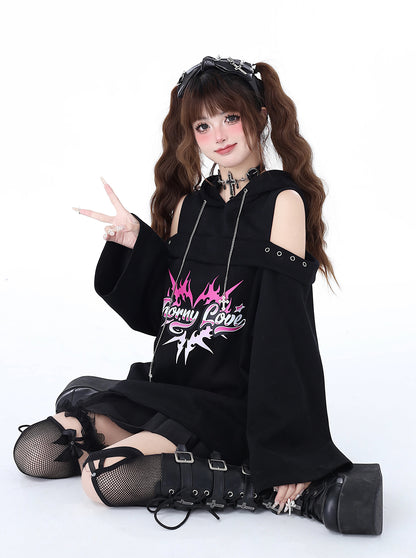 [2.10 limited time 95% off] original dark punk rock subculture chain leaky spring hooded sweatshirt