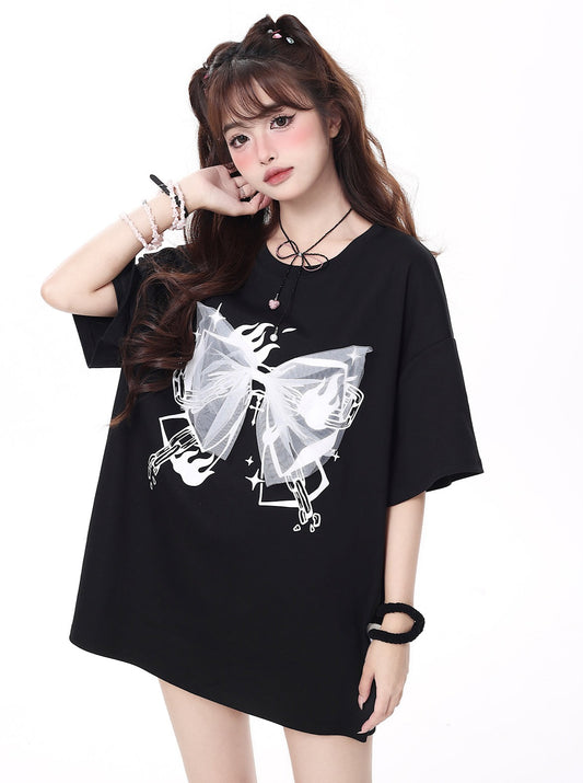 Butterfly Original Printed In Sweet Girl Loose Round Neck T-shirt