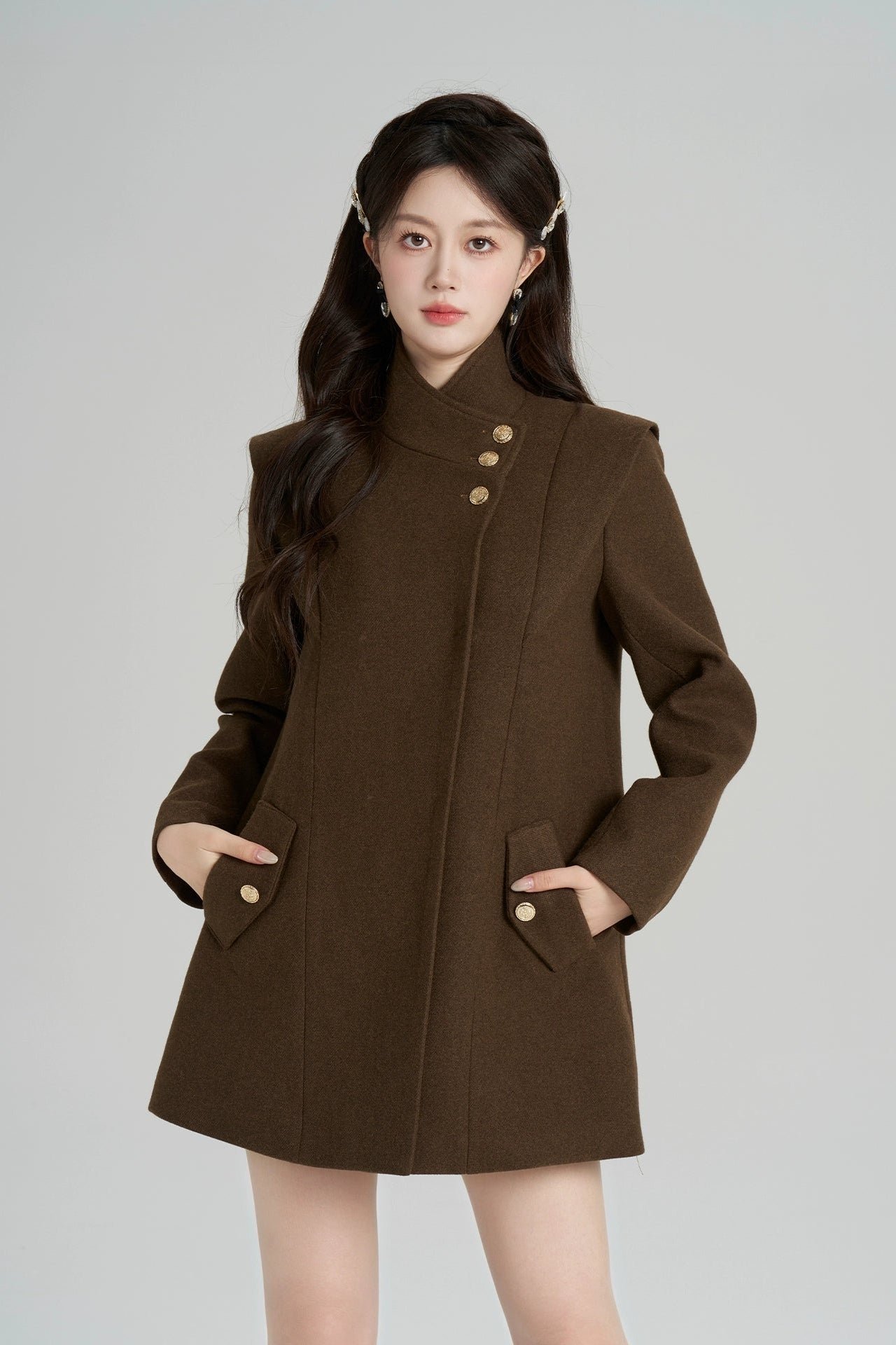 レトロウールンスタンドアップカラーコート