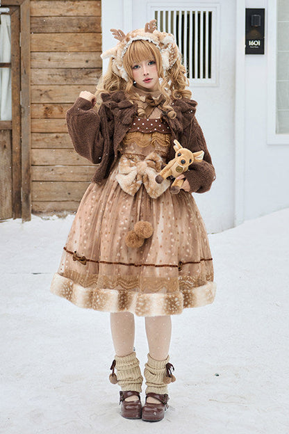 Ruffle Ribbon Lantern Sleeve Knit Cardigan