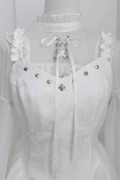 地雷バードサスペンダードレス＋シアースリーブトップス