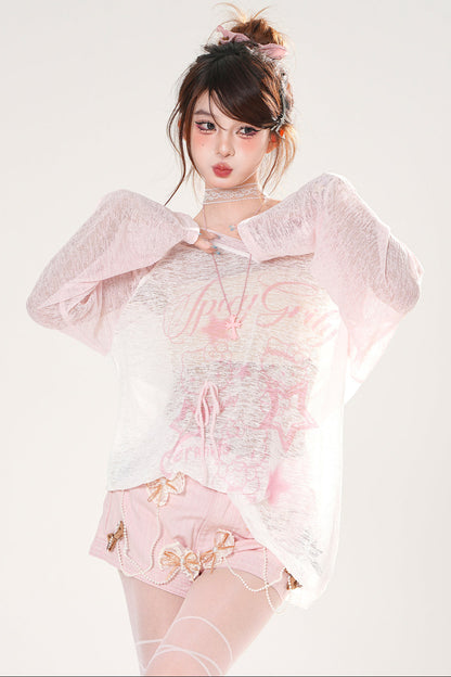 シアーサブカルVネックスモックトップス