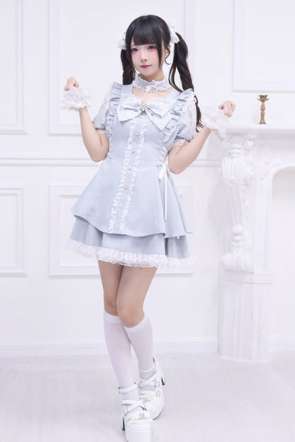 Mine striped lace puff sleeve top + short skirt