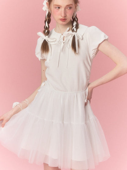 Doll Color Ribbon Fluffy Gauze Skirt Dress