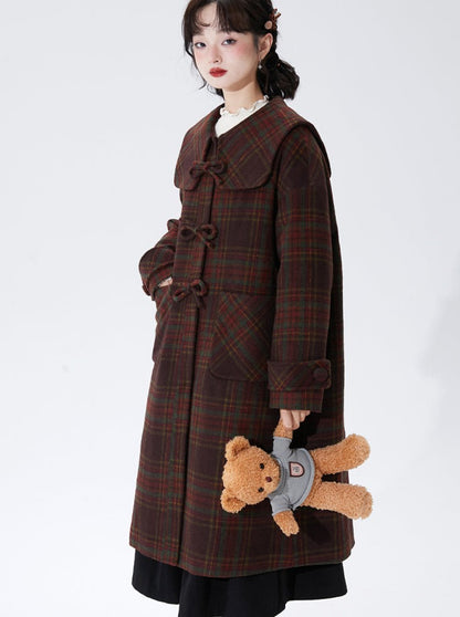 Christmas Check Long Wool Coat