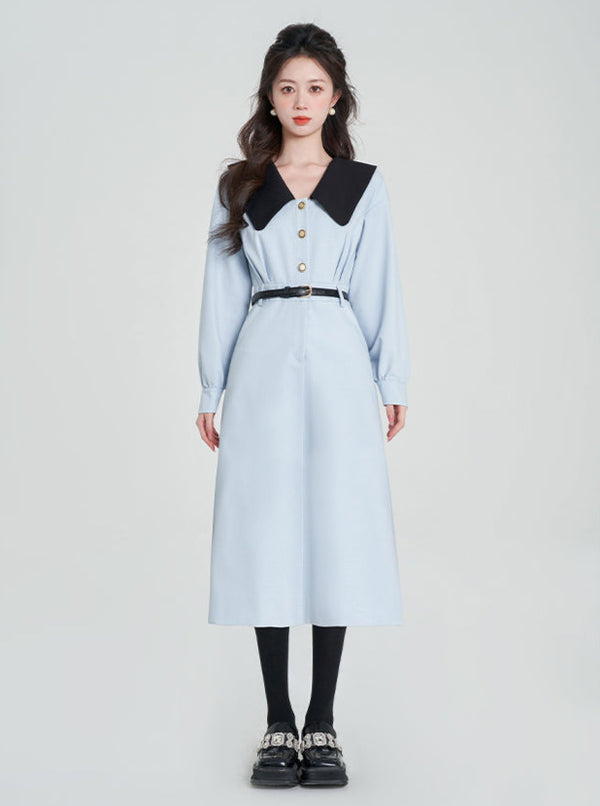 College Style Blue Classical V Collar Dress [Short/Long