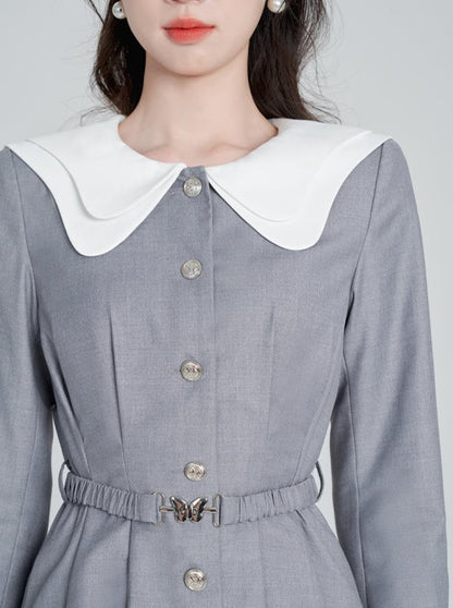 Doll Collar College Style Gray Dress