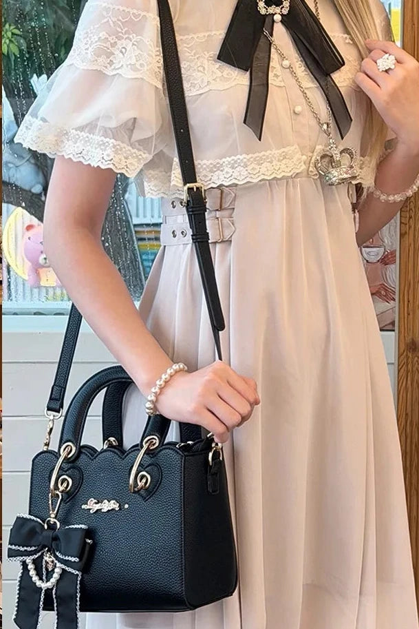 [Pre-order Deadline: October 18] Petal Edge Pearl Chain Bow Square Handbag Crossbody Bag