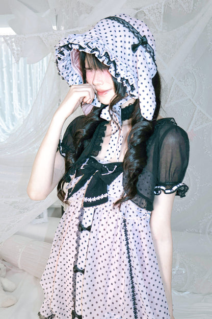 Dot design rabbit ear bonnet